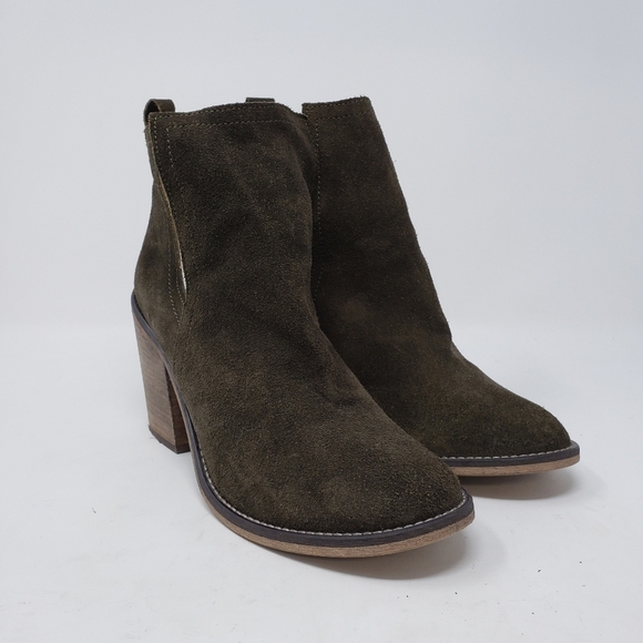 Rebels Cut Out Olive green suede Booties Block Heel size 37 - Picture 2 of 8